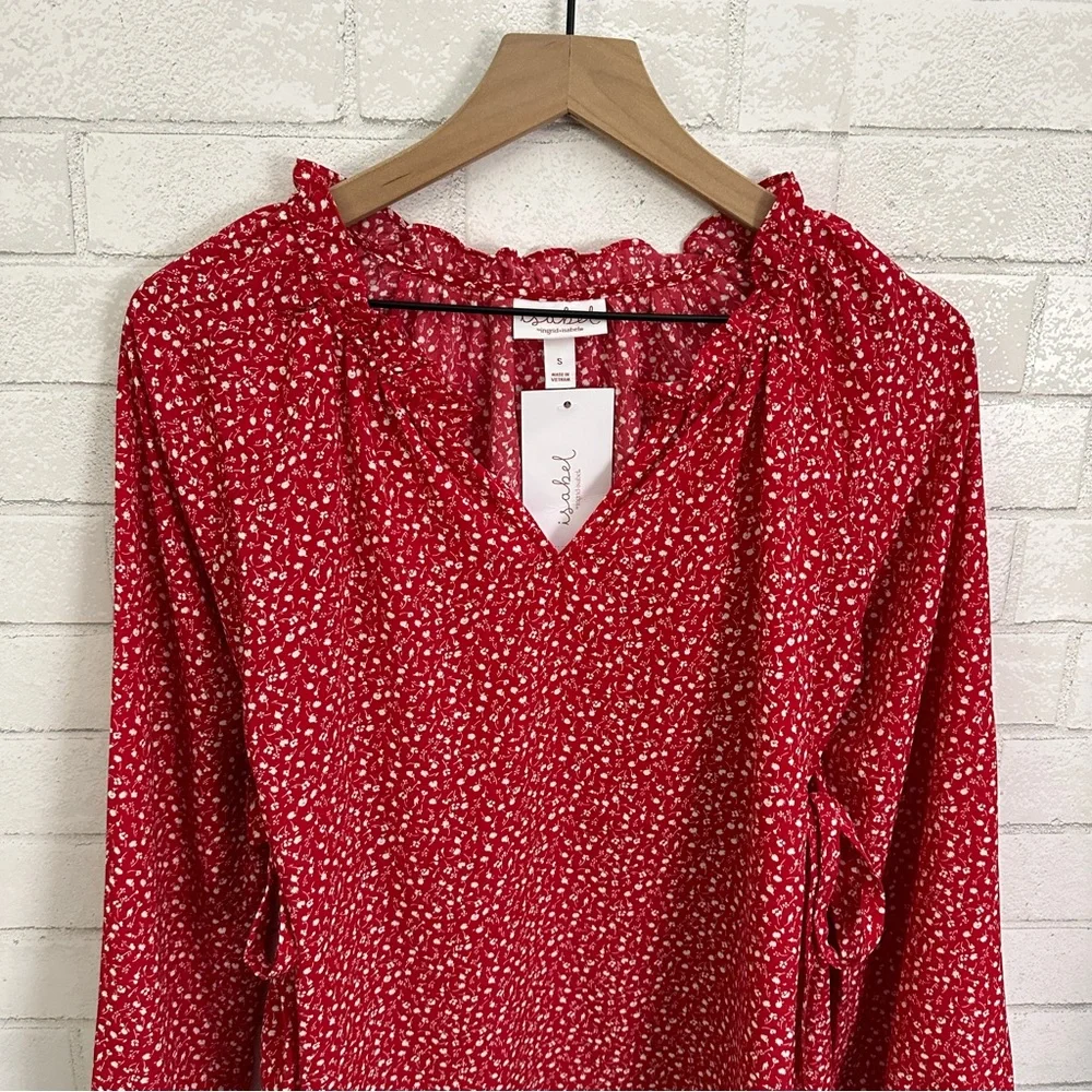 ISABEL Maternity by Ingrid + Isabel Red Flowered Side Tie Long Sleeve Top - Picture 2 of 11